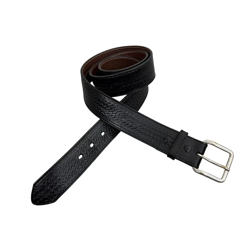 Nocona Belt Mens 44 Black Money Belt Basketweave Embossed Leather Zip N1012001